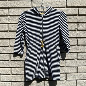 Old Navy Terrycloth Navy/White Striped Swim Cover-up with Yellow Tie Sz M(8)